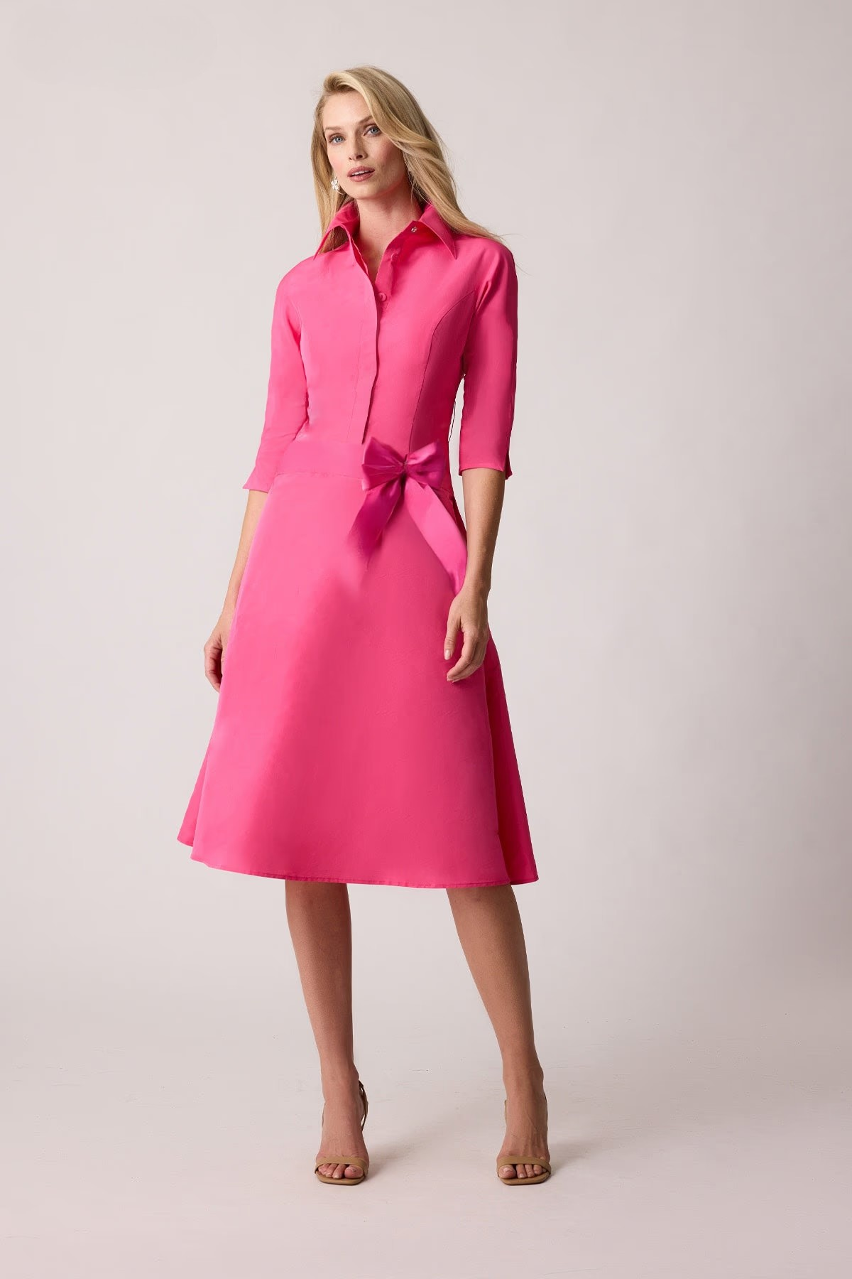 Teri Jon | Taffeta Drop Waist Shirt Dress