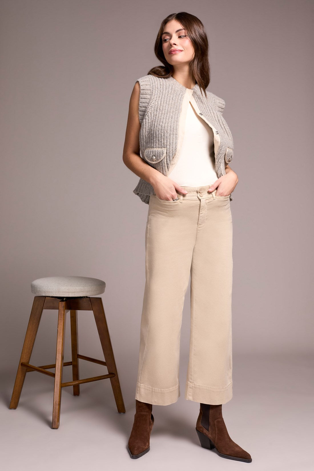 Tribal | High Rise Fly Front Palazzo Pants