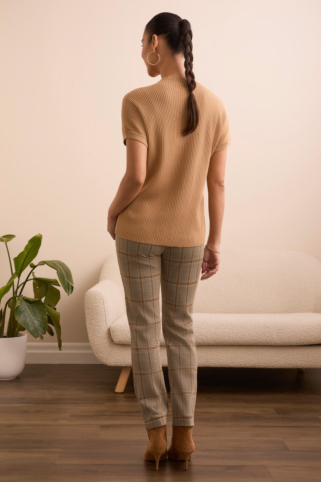 Tribal | Cotton Mock Neck Cap Short Sleeve Top