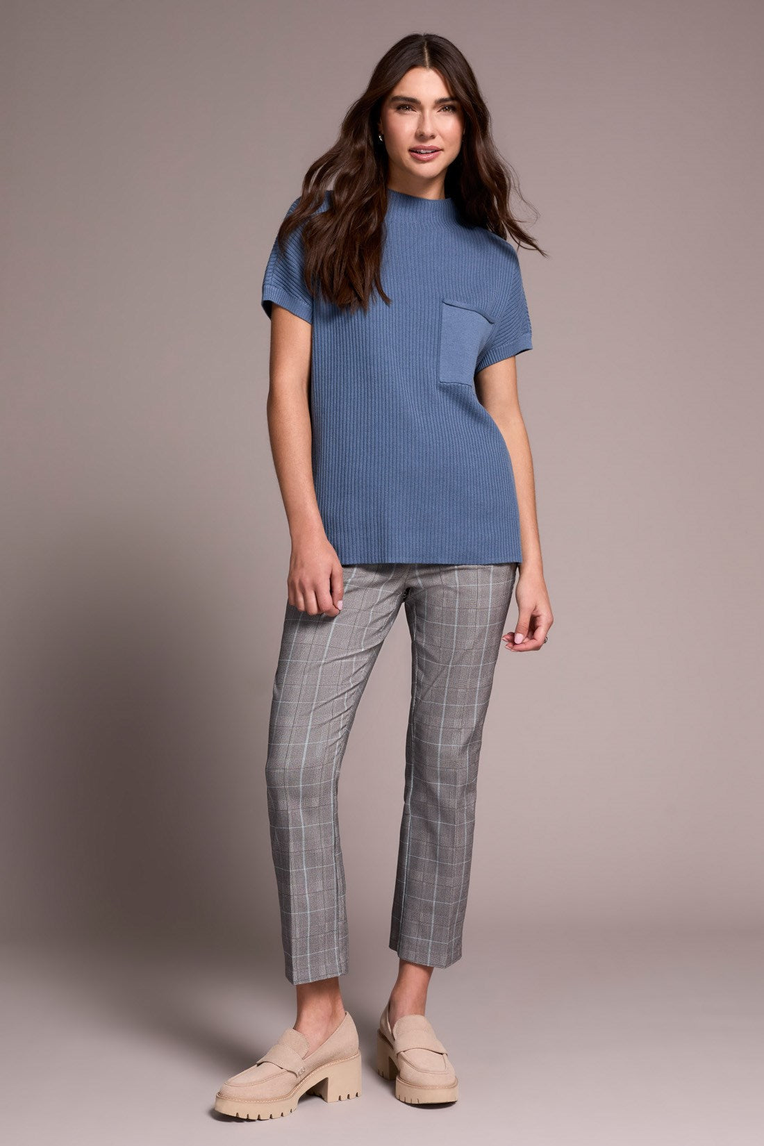 Tribal | Cotton Mock Neck Cap Short Sleeve Top