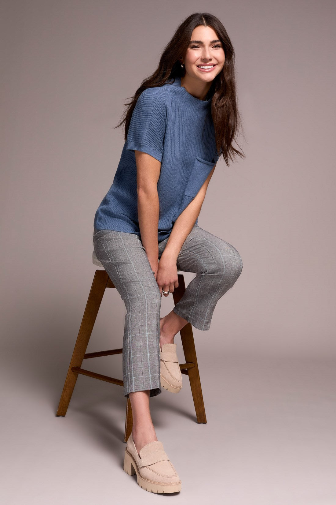Tribal | Cotton Mock Neck Cap Short Sleeve Top