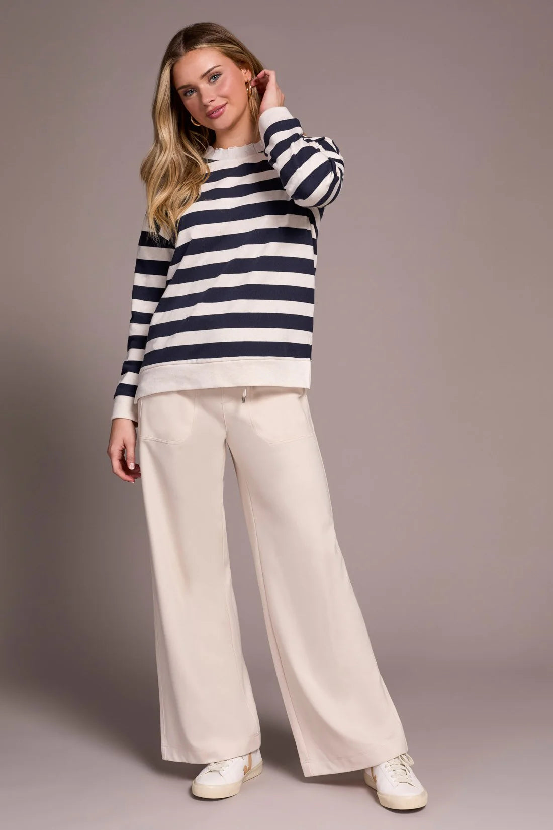 Tribal | French Terry Stitch-Accent Zip Funnel Neck Sweater