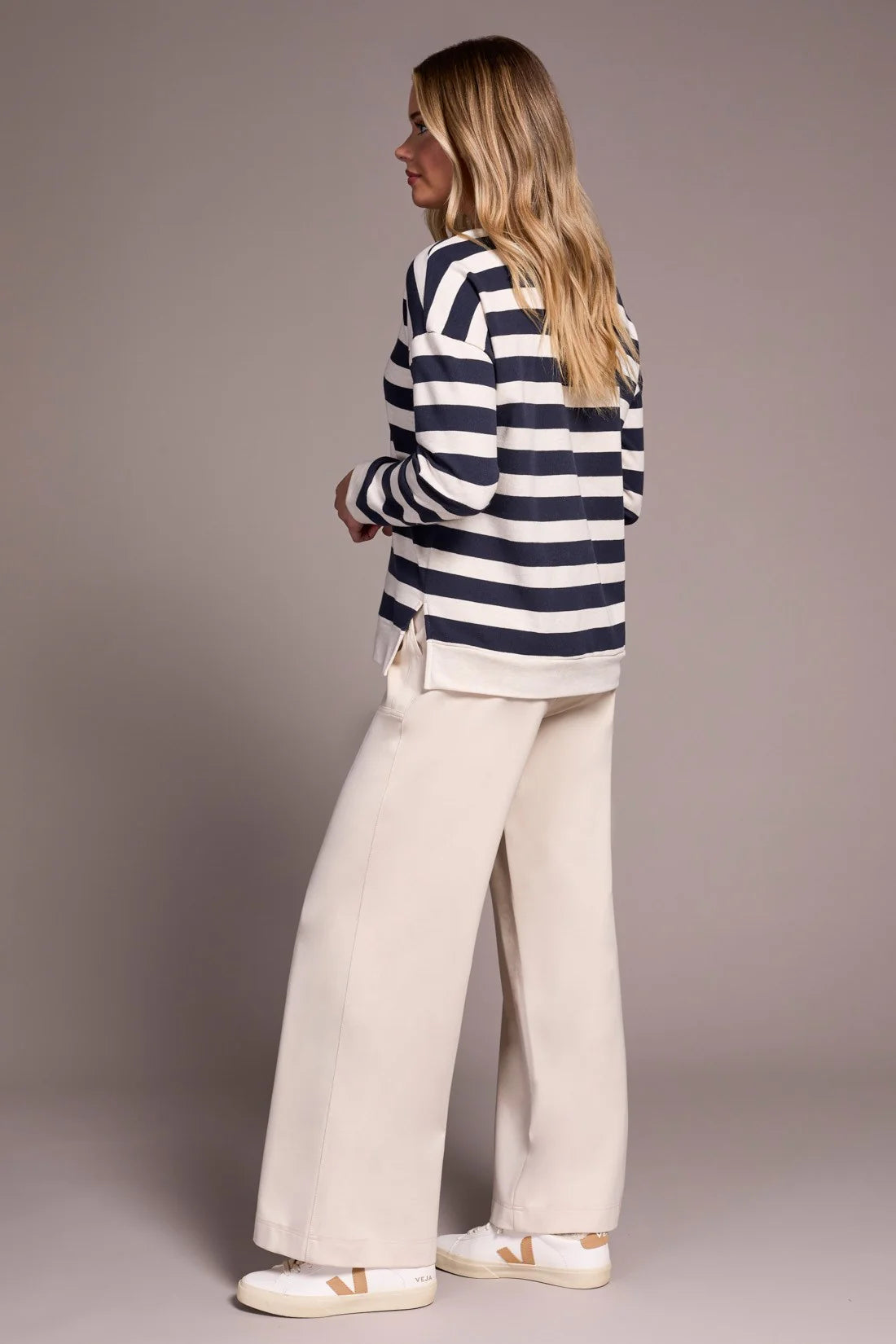 Tribal | French Terry Stitch-Accent Zip Funnel Neck Sweater