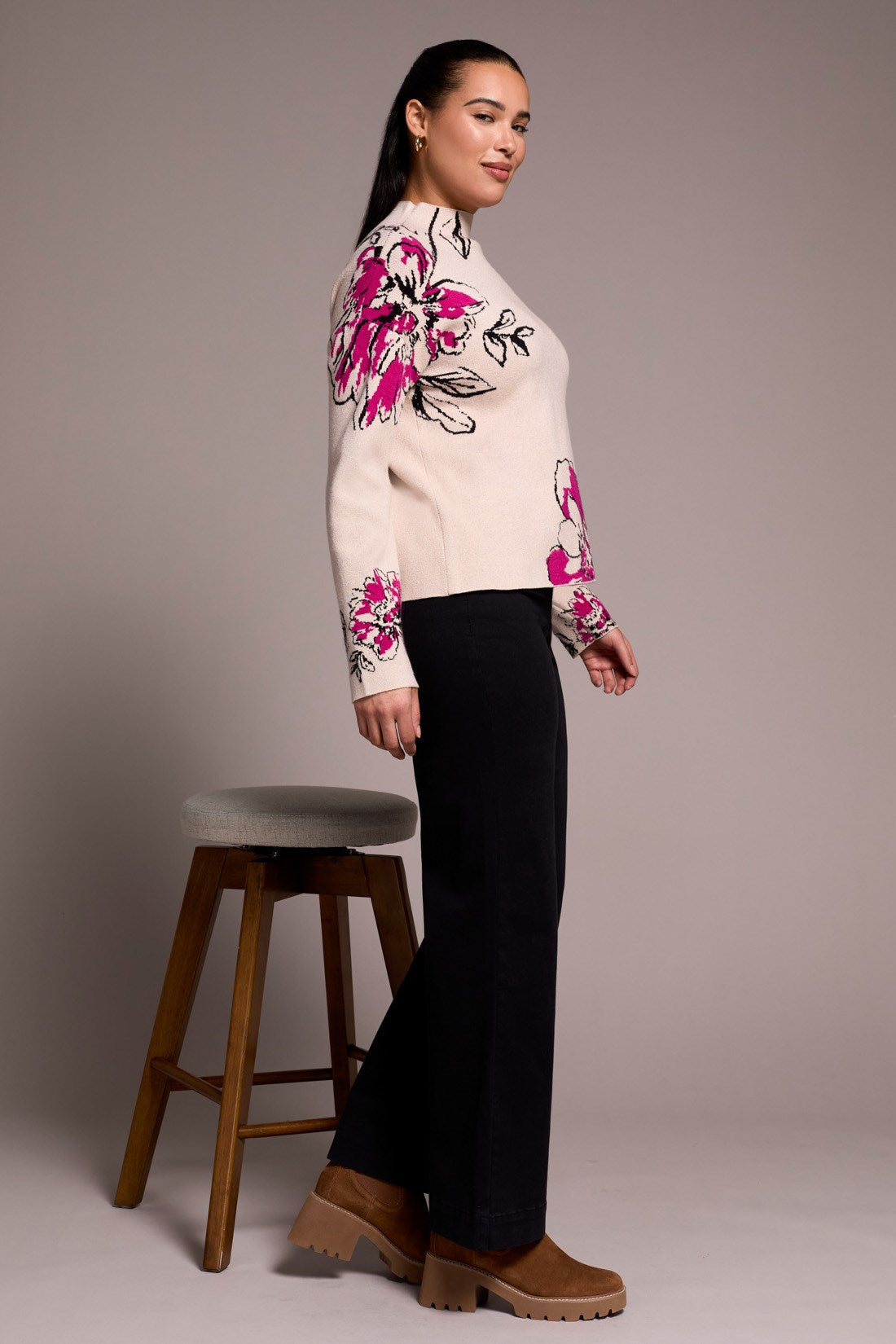 Tribal | Knit Jacquard Funnel Neck Sweater