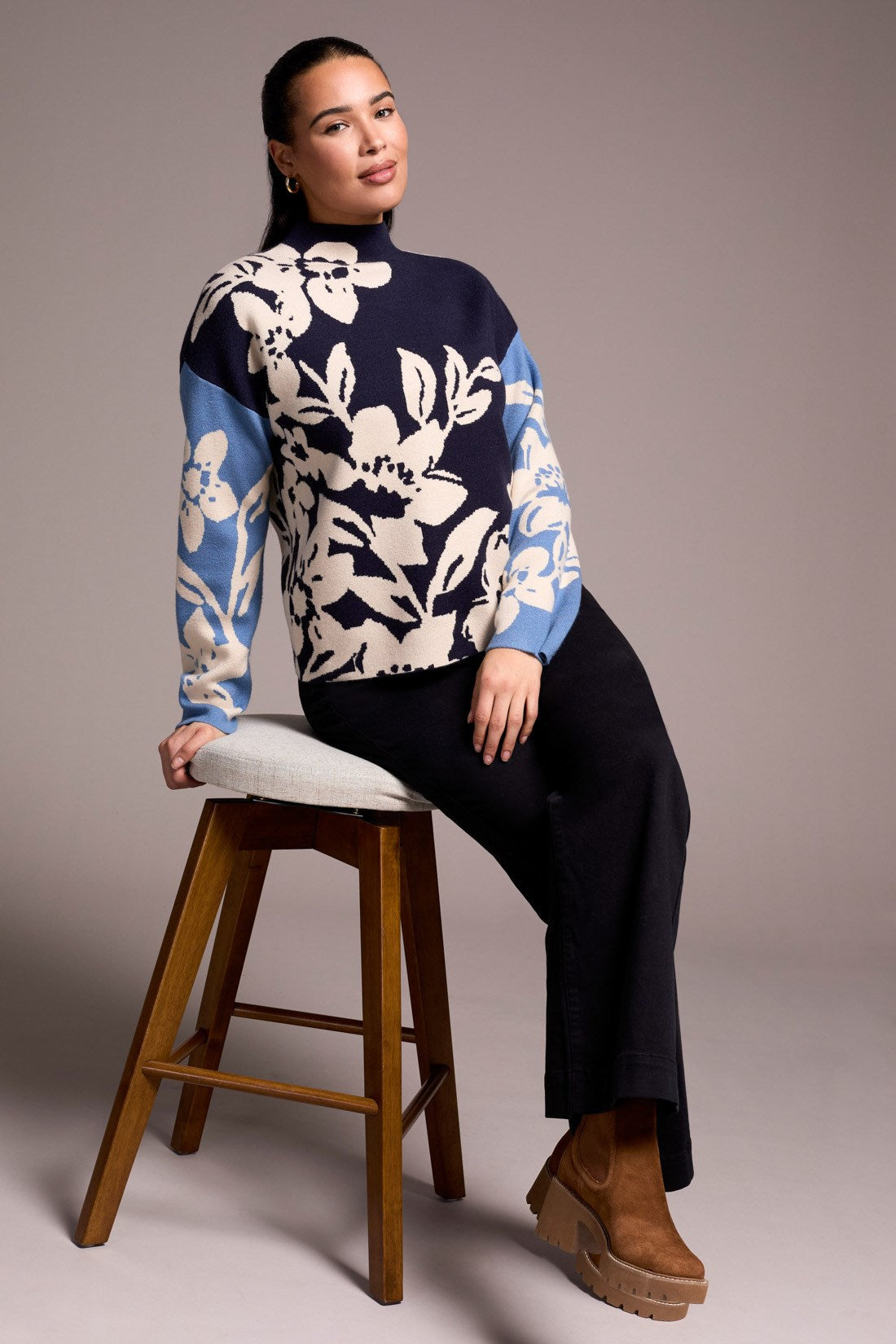 Tribal | Knit Jacquard Funnel Neck Sweater