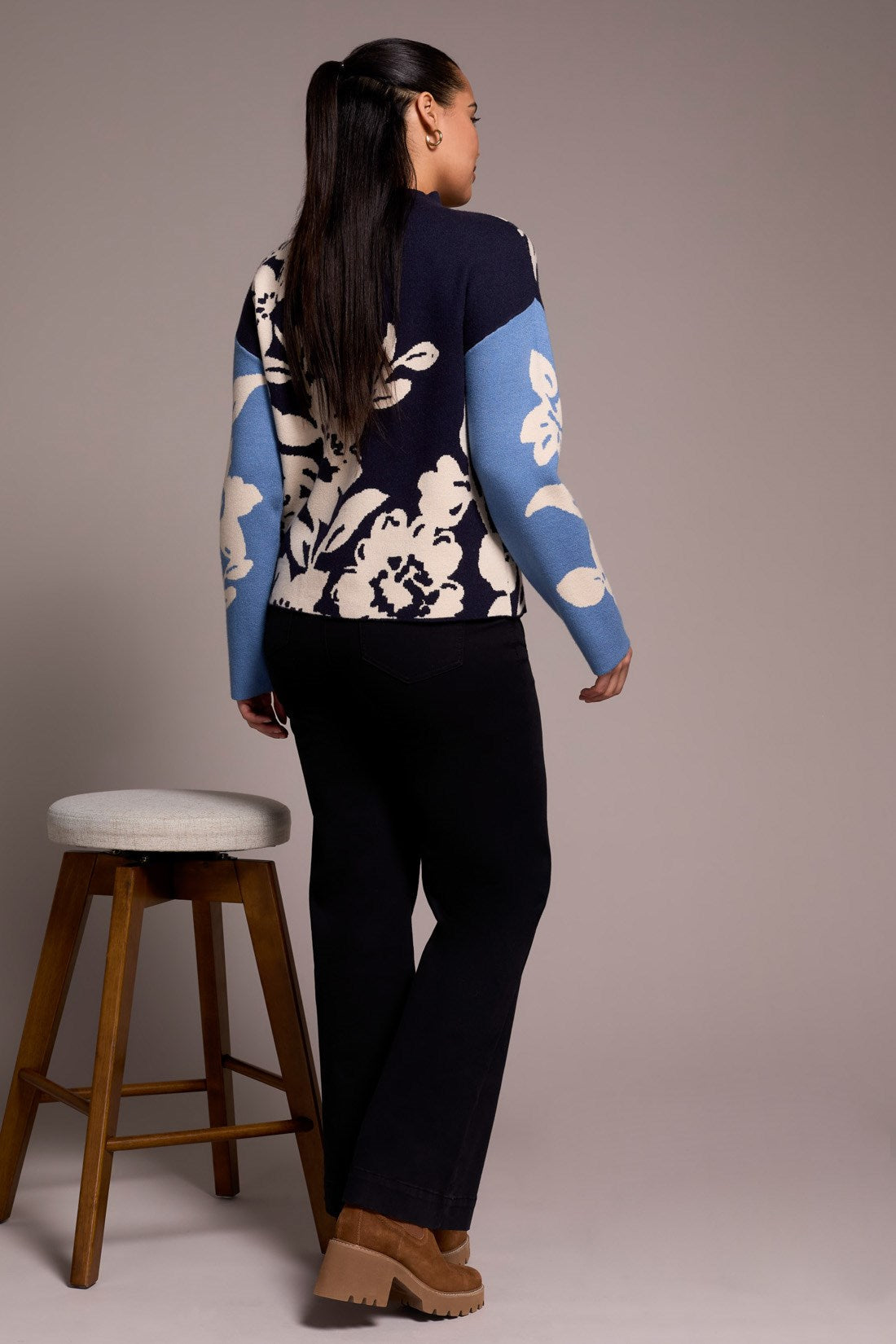 Tribal | Knit Jacquard Funnel Neck Sweater