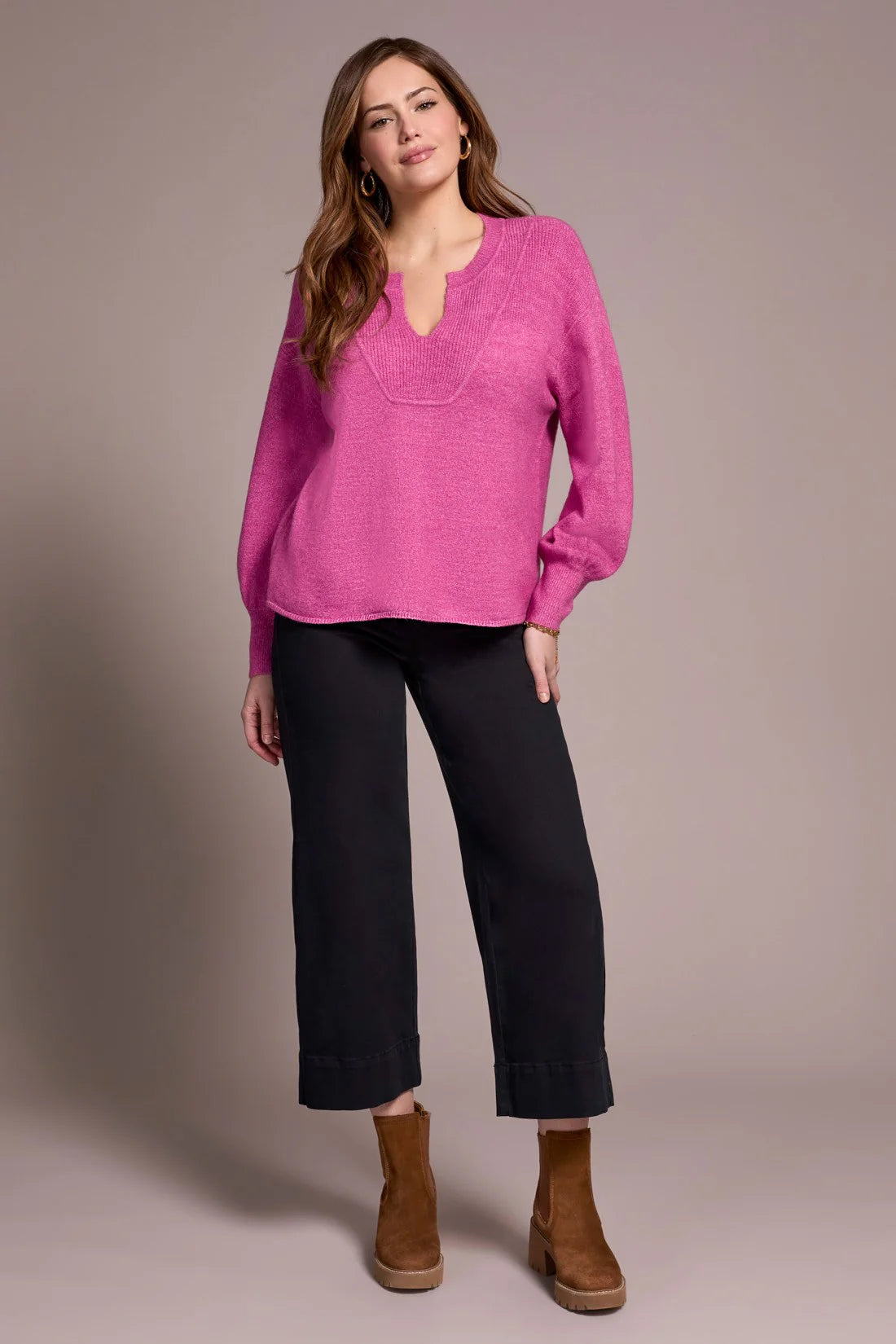 Tribal | Mandarin Collar Long Puff Sleeve Sweater