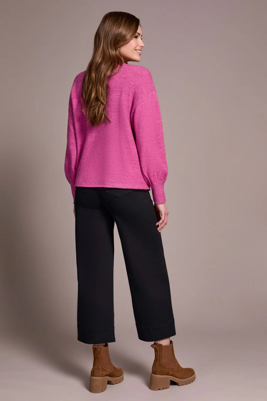 Tribal | Mandarin Collar Long Puff Sleeve Sweater