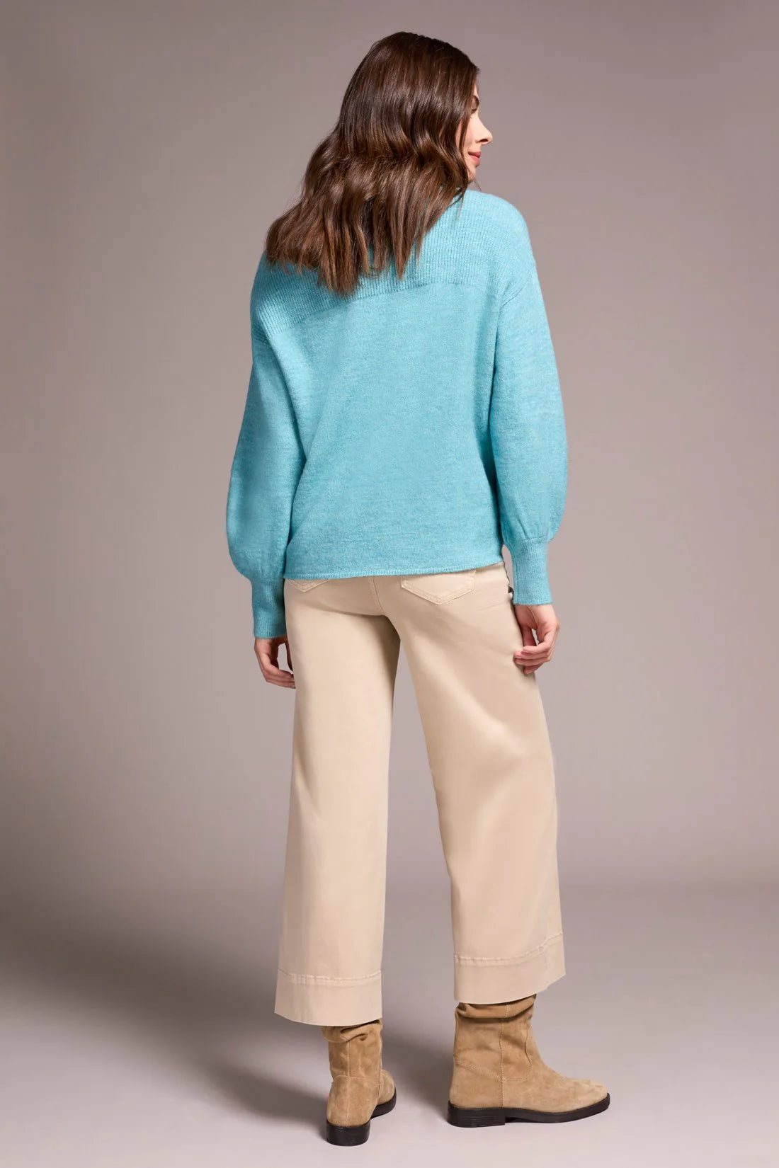 Tribal | Mandarin Collar Long Puff Sleeve Sweater