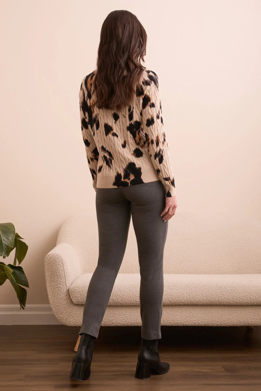 Tribal | Printed Cable Cotton Crew Neck Sweater