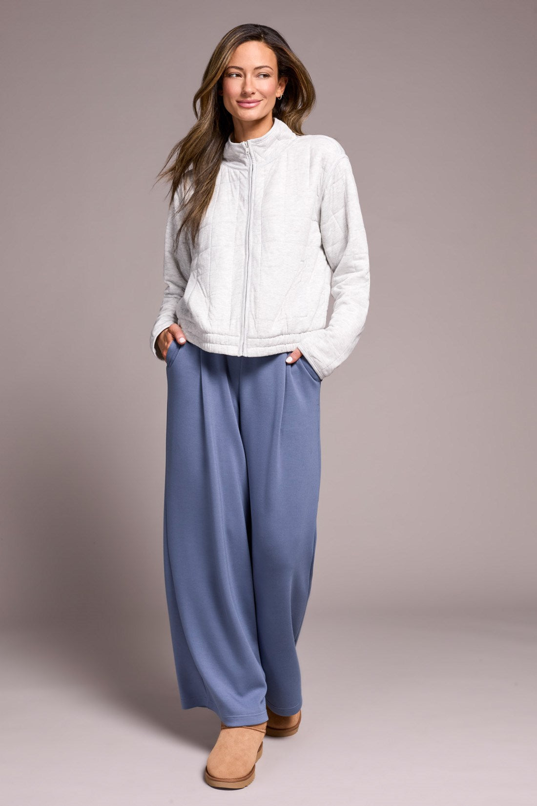 Tribal | Quilted Lightweight Zip-Front Mock Neck Jacket