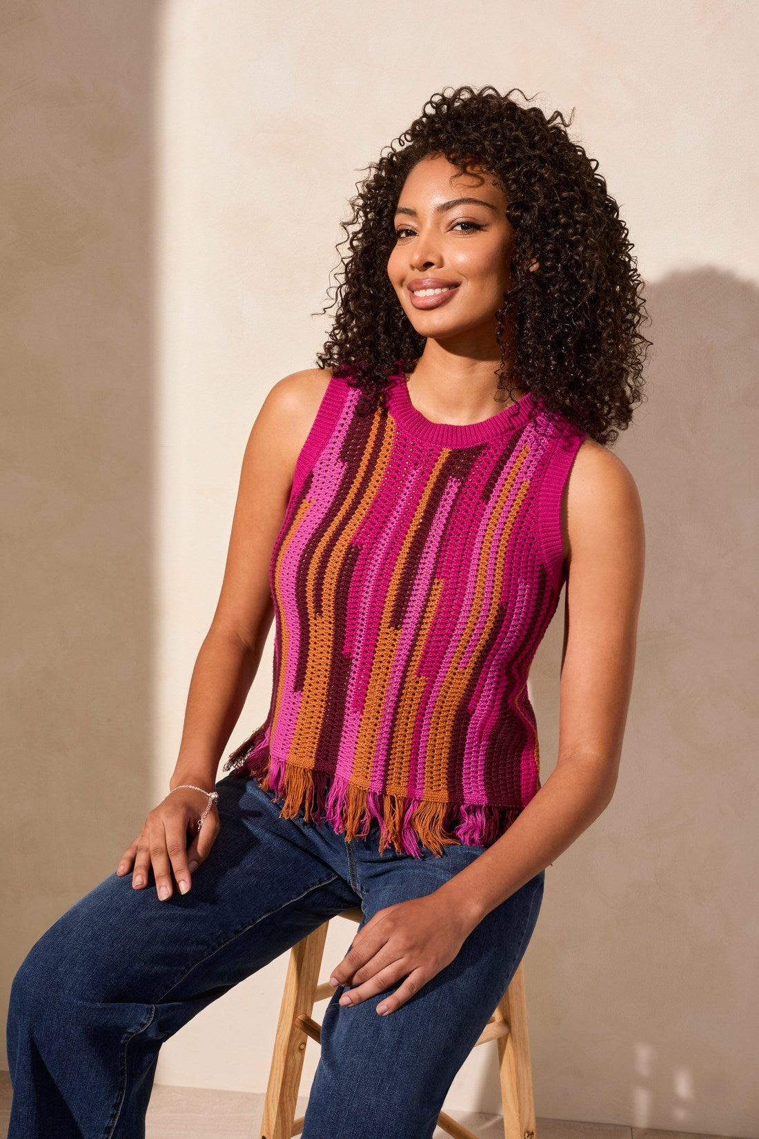 Tribal | Sleeveless Crew Neck Cotton Sweater Cami