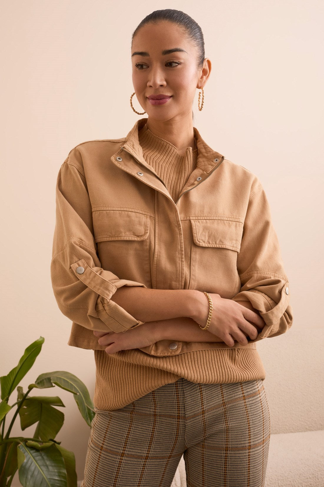 Tribal | Slub Twill Zip-Front Mock Neck Jacket