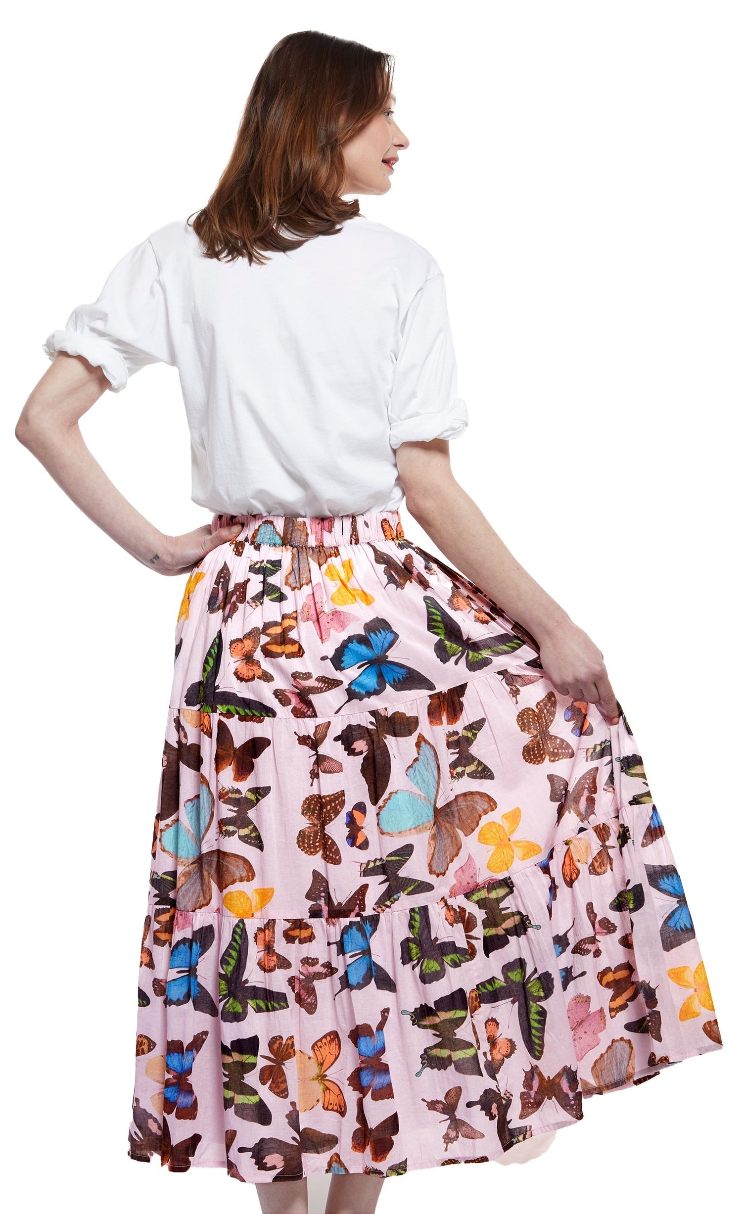 Dizzy Lizzie | Woodstock Skirt in Pink with Butterflies | Cloister Collection | SKIRT