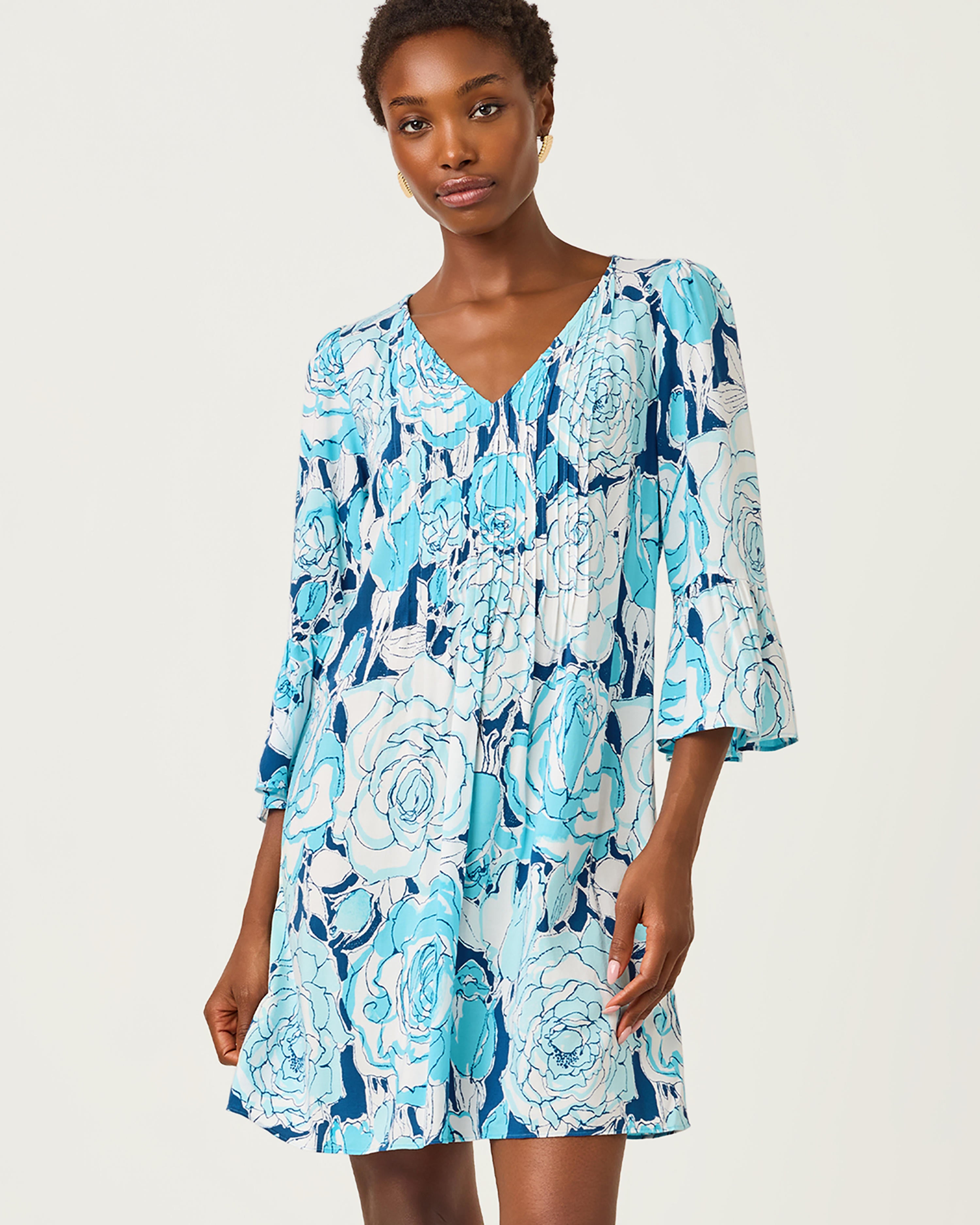 Danika 3/4 Sleeve Tunic Dress - Capri Blue Rosanna