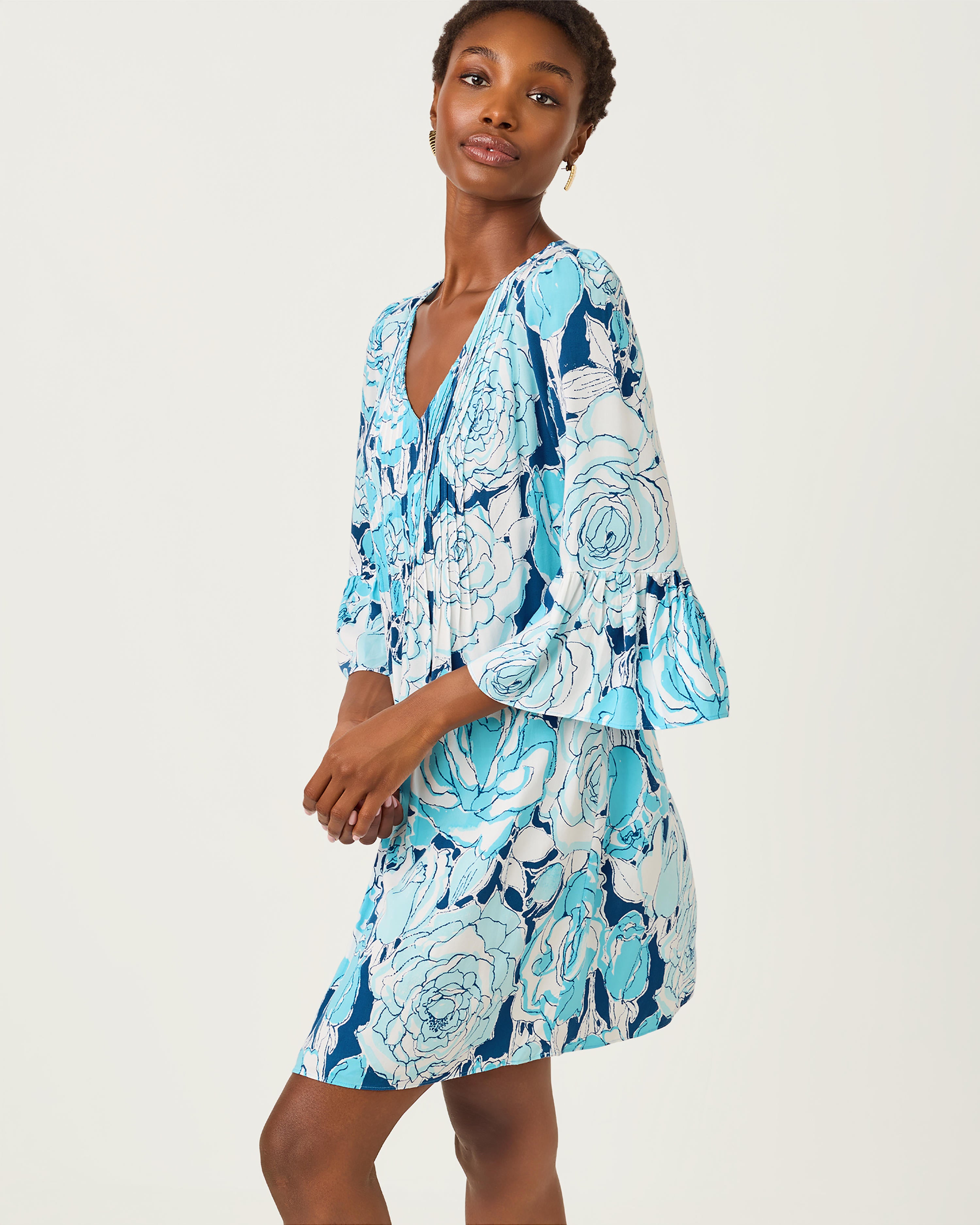 Danika 3/4 Sleeve Tunic Dress - Capri Blue Rosanna