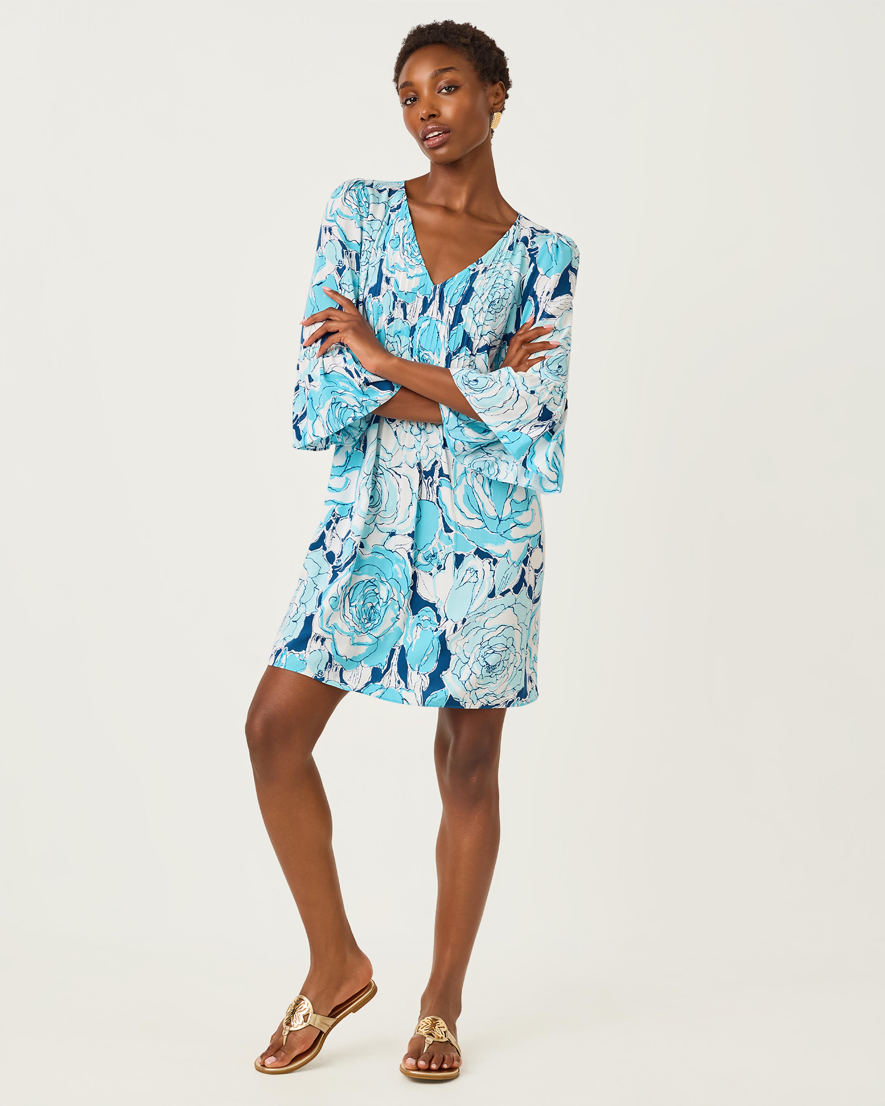 Danika 3/4 Sleeve Tunic Dress - Capri Blue Rosanna