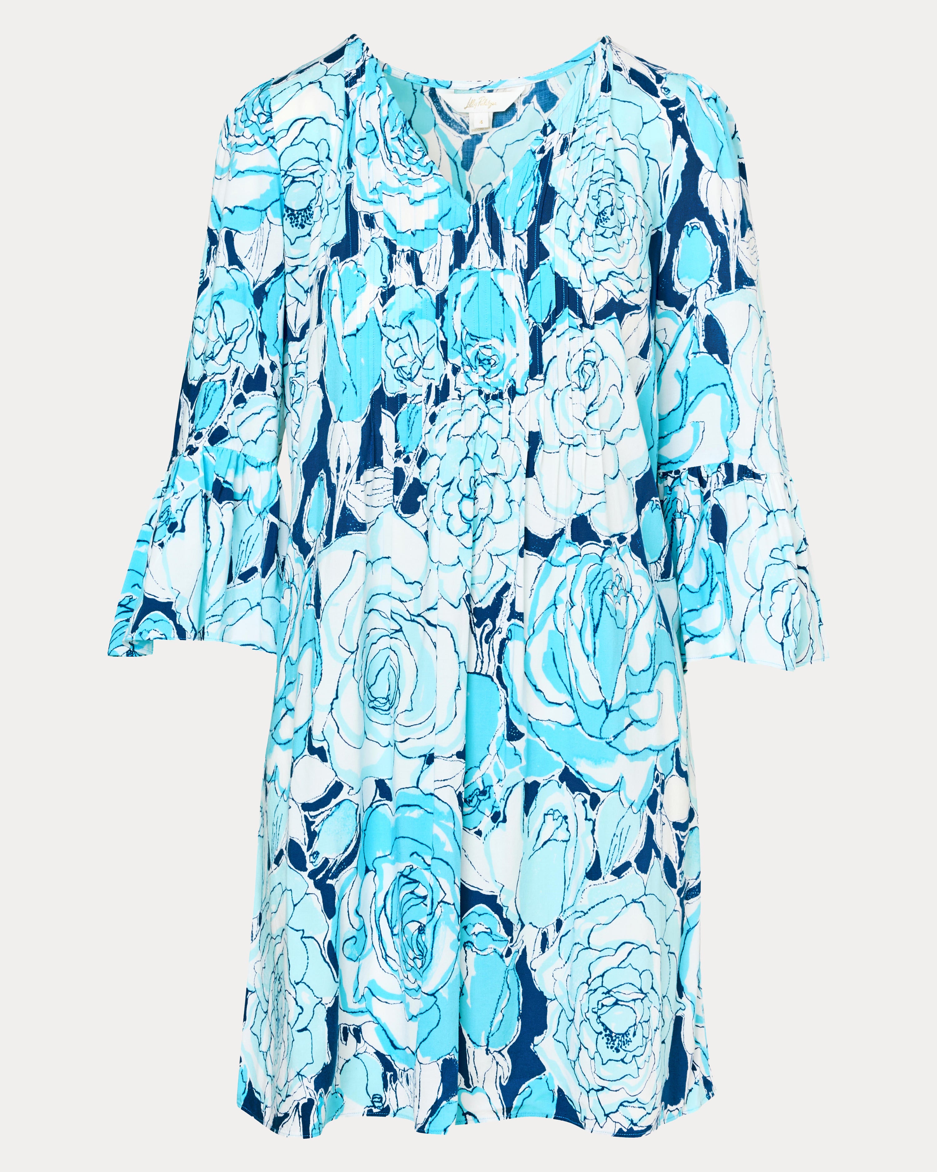 Danika 3/4 Sleeve Tunic Dress - Capri Blue Rosanna