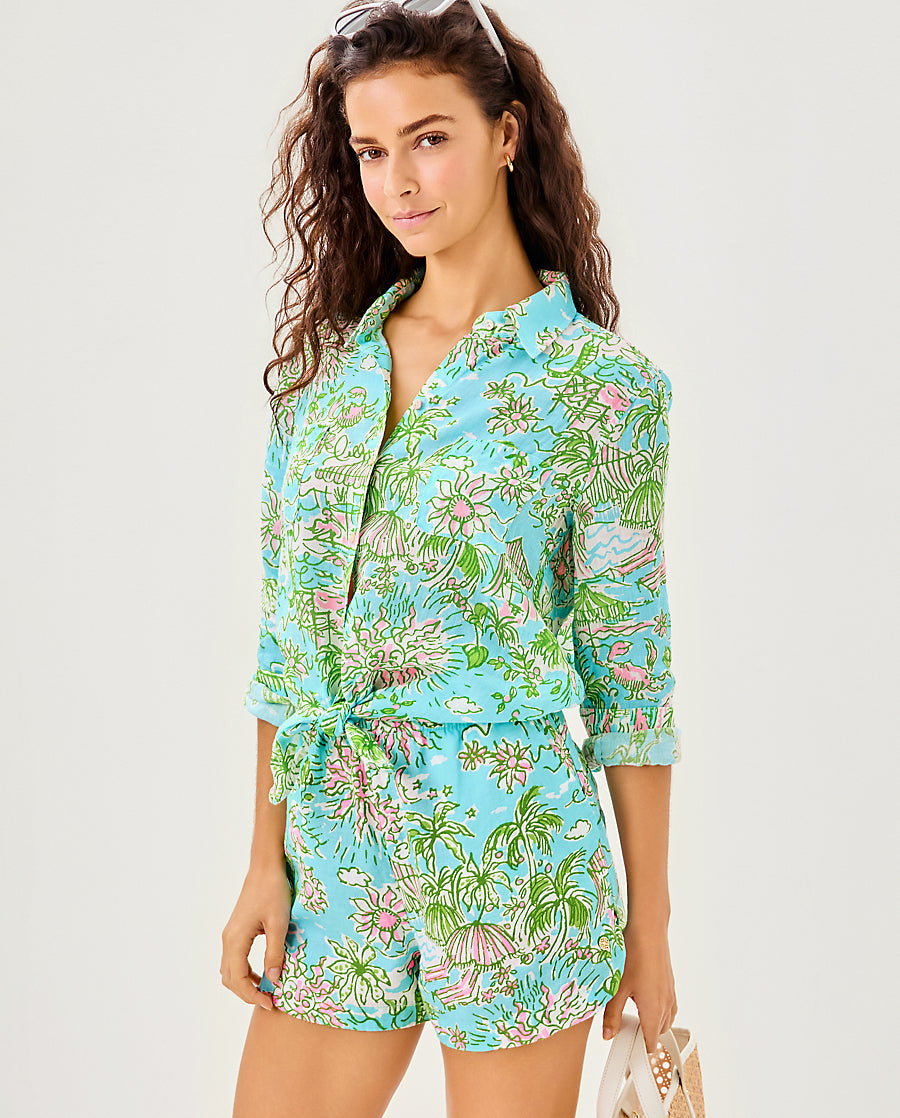 Lilly Pulitzer | Elodey Linen Short - Fresh Water Blue Sunbathers Bliss