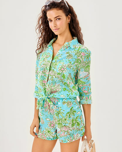 Lilly Pulitzer | Elodey Linen Short - Fresh Water Blue Sunbathers Bliss