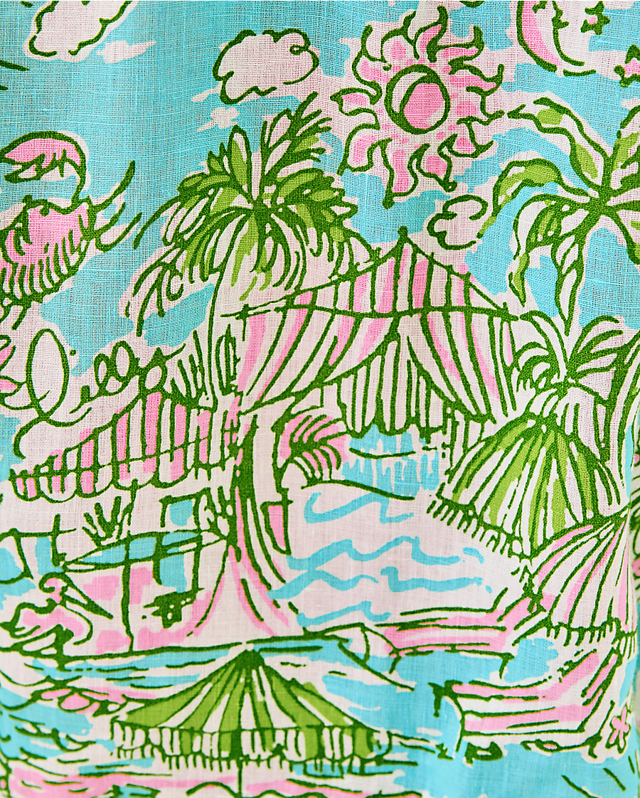 Lilly Pulitzer Elodey Linen Short Fresh Water Blue Sunbathers