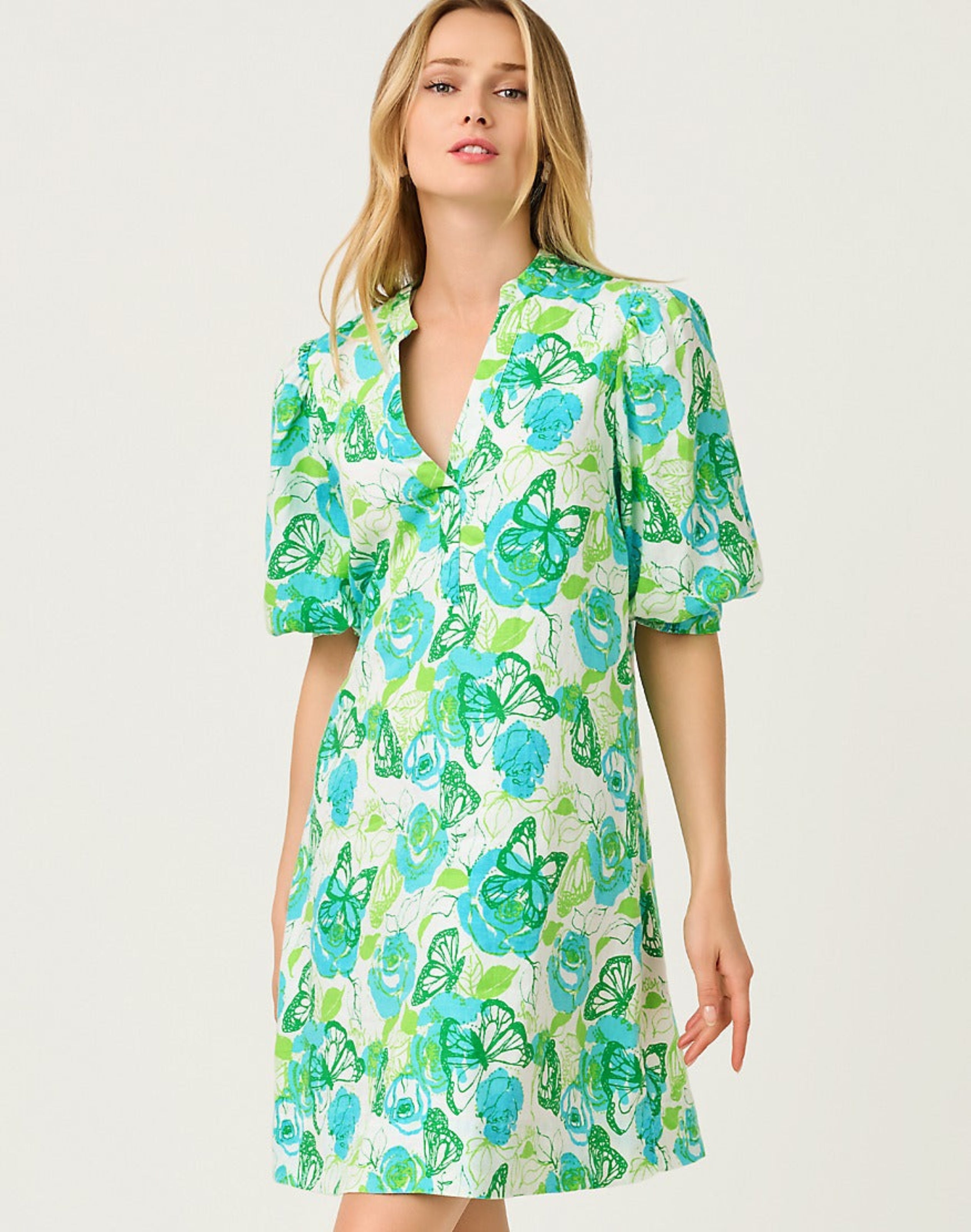 Mialeigh Elbow Sleeve Linen Dress