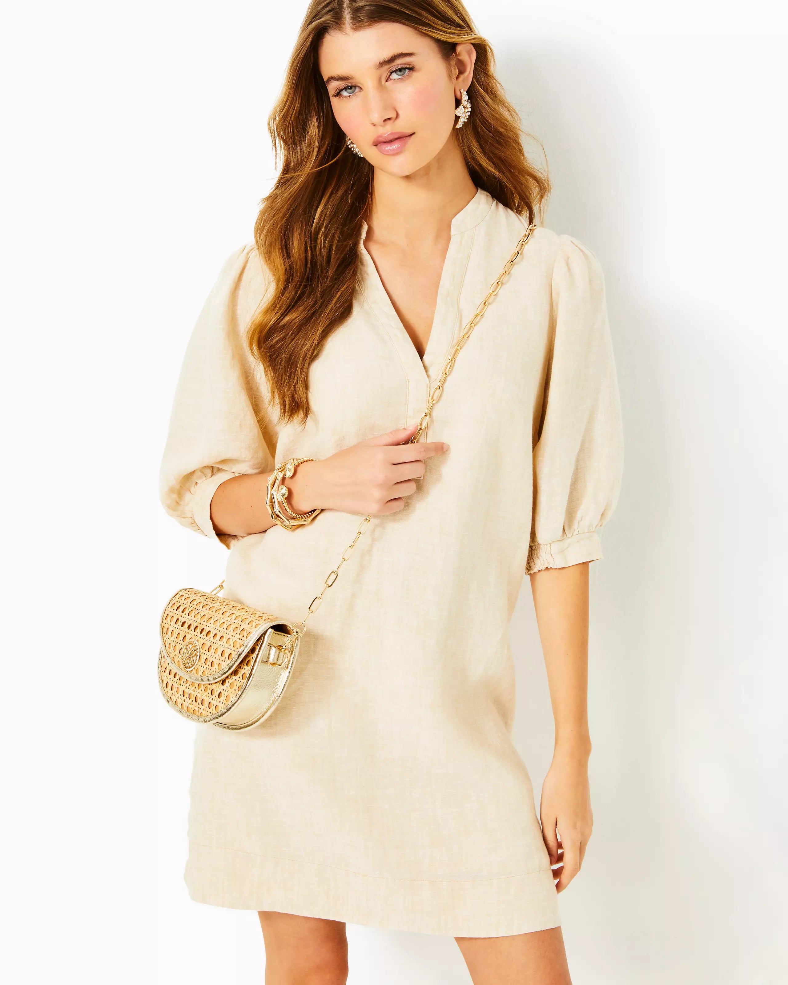 Lilly Pulitzer | Mialeigh Elbow Sleeve Linen Shift Dress | Lilly Pulitzer | Cloister Collection Designer Fashion