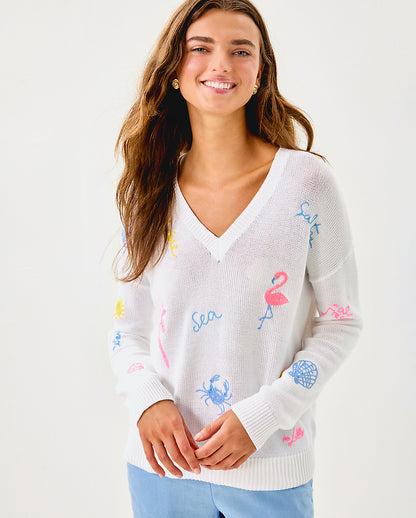 Lilly Pulitzer | Tensley Sweater - Resort White Summer Serenade Embroidery