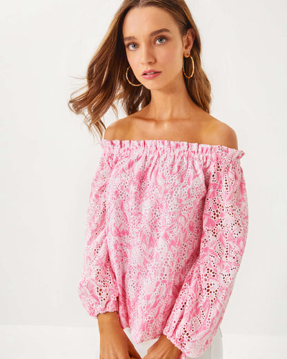 Lilly Pulitzer | Jamielynn Off-the-Shoulder Top - Rousseau Pink Tulip To Tango