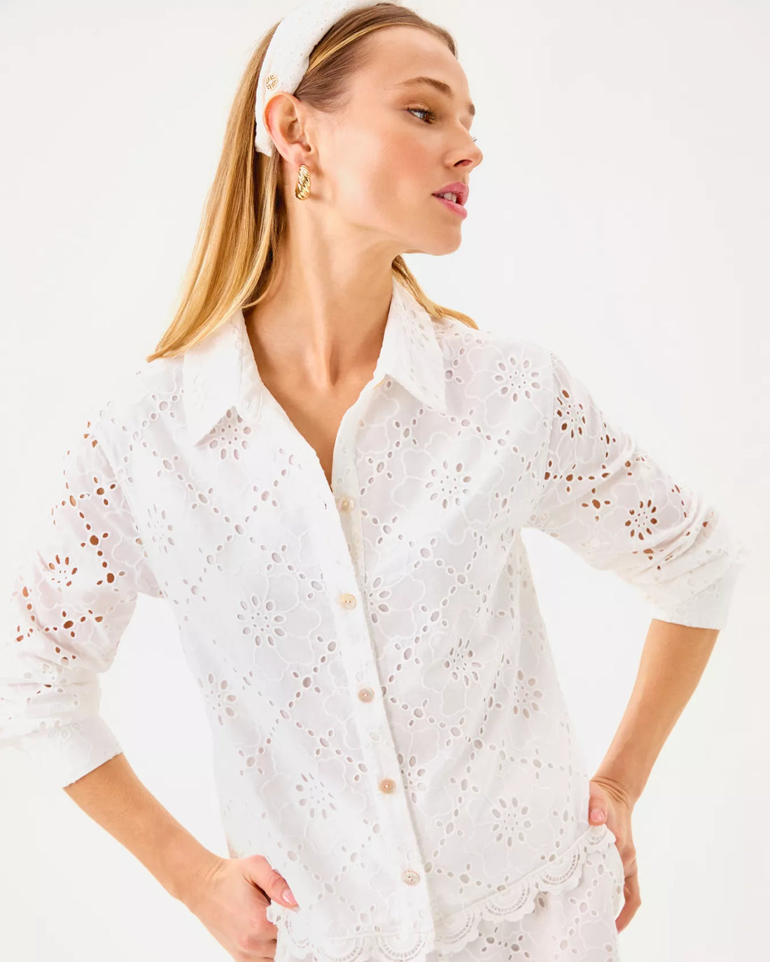 Lilly Pulitzer | Singrid Eyelet Top - Resort White Beach Haven Eyelet