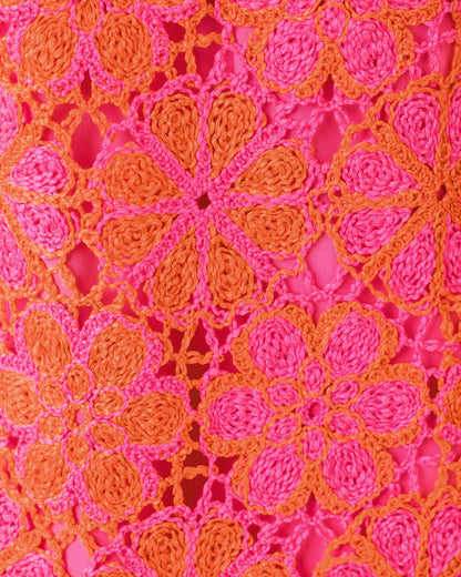Cortney Crochet Shift Dress - Cherry Blossom Pink X Sunset Orange Full Bloom