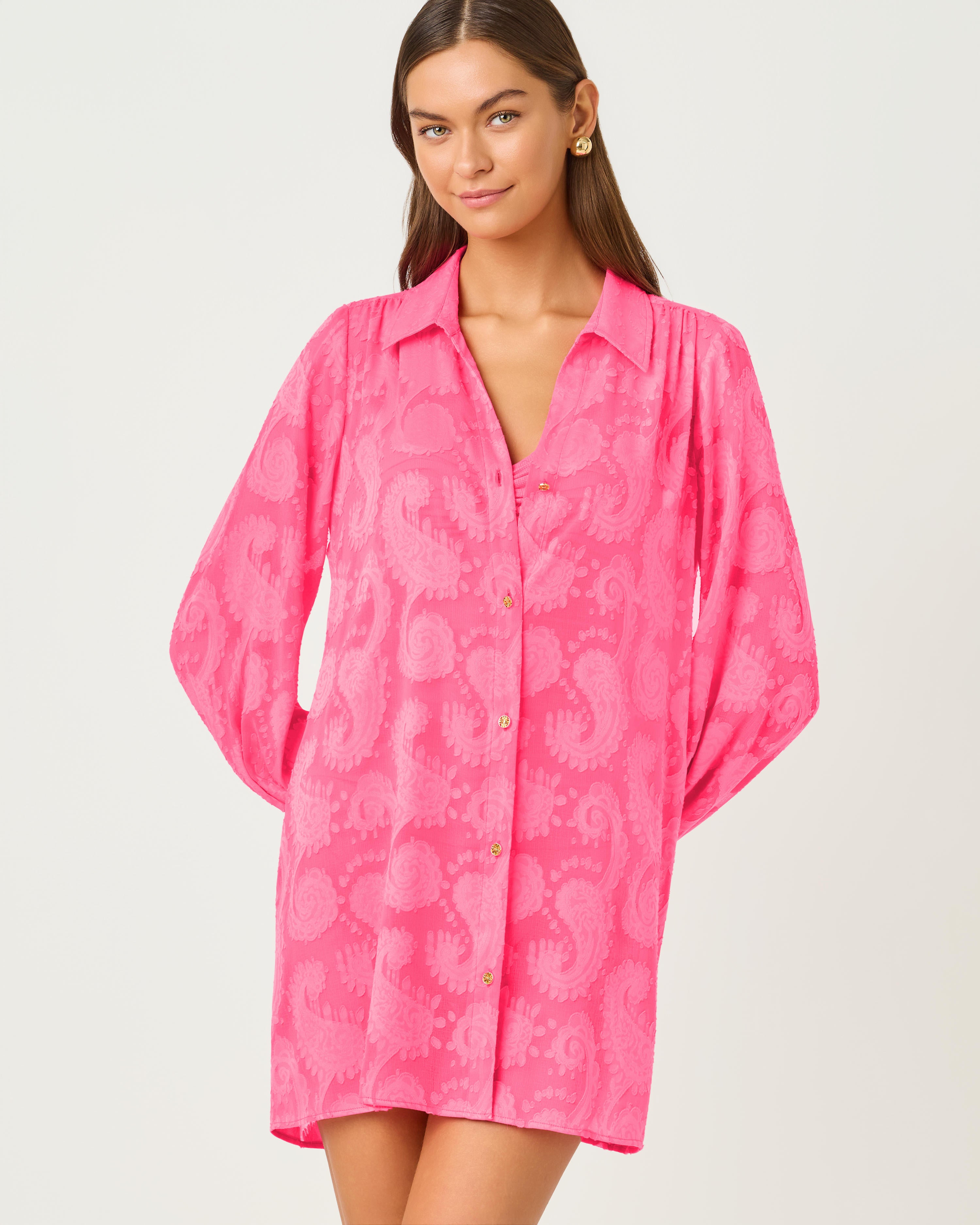 Sadira Long Sleeve Cover Up - Cherry Blossom Pink Tangerine Dream