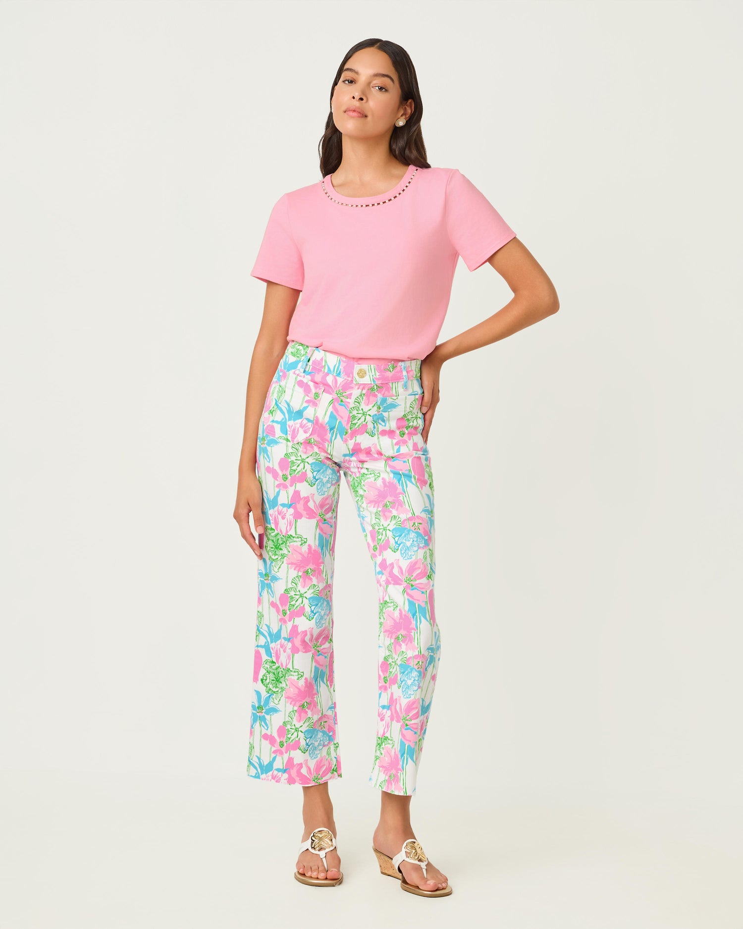 Harleen High Rise Crop Jean - Resort White Viney Liney