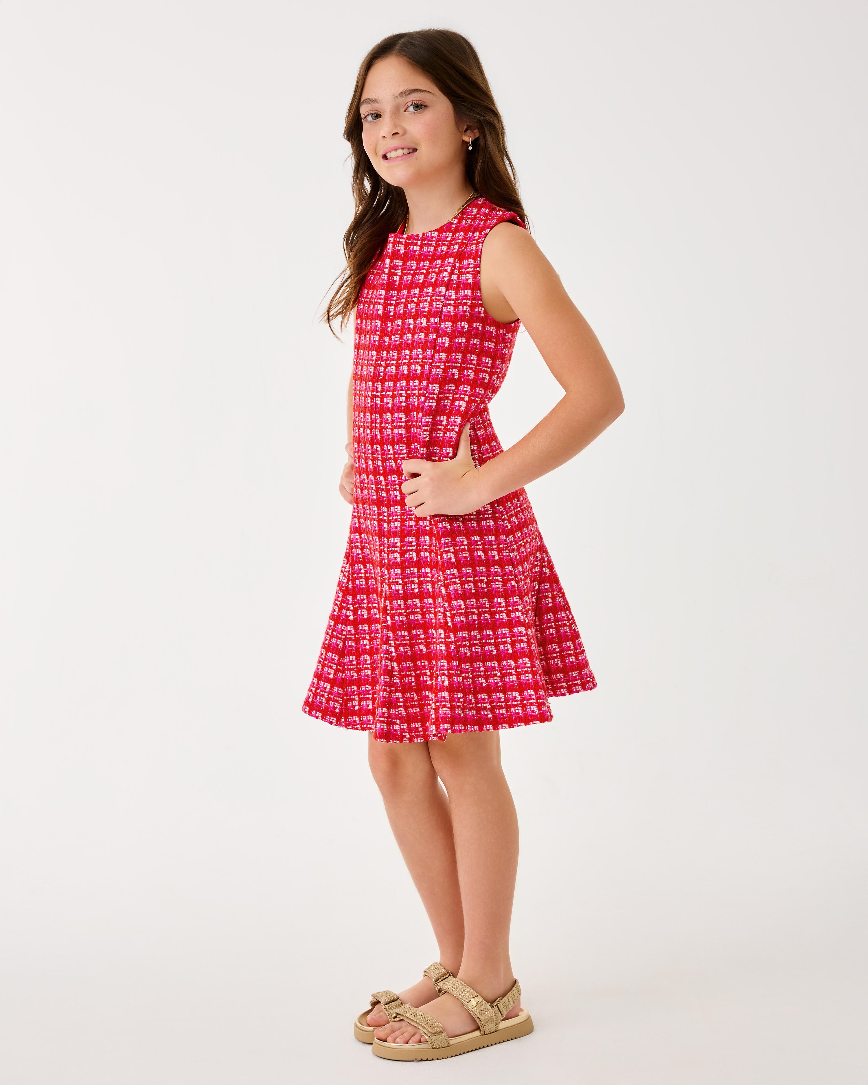 Girls Mini Enya Dress - Cranberry Red Fiesta Boucle