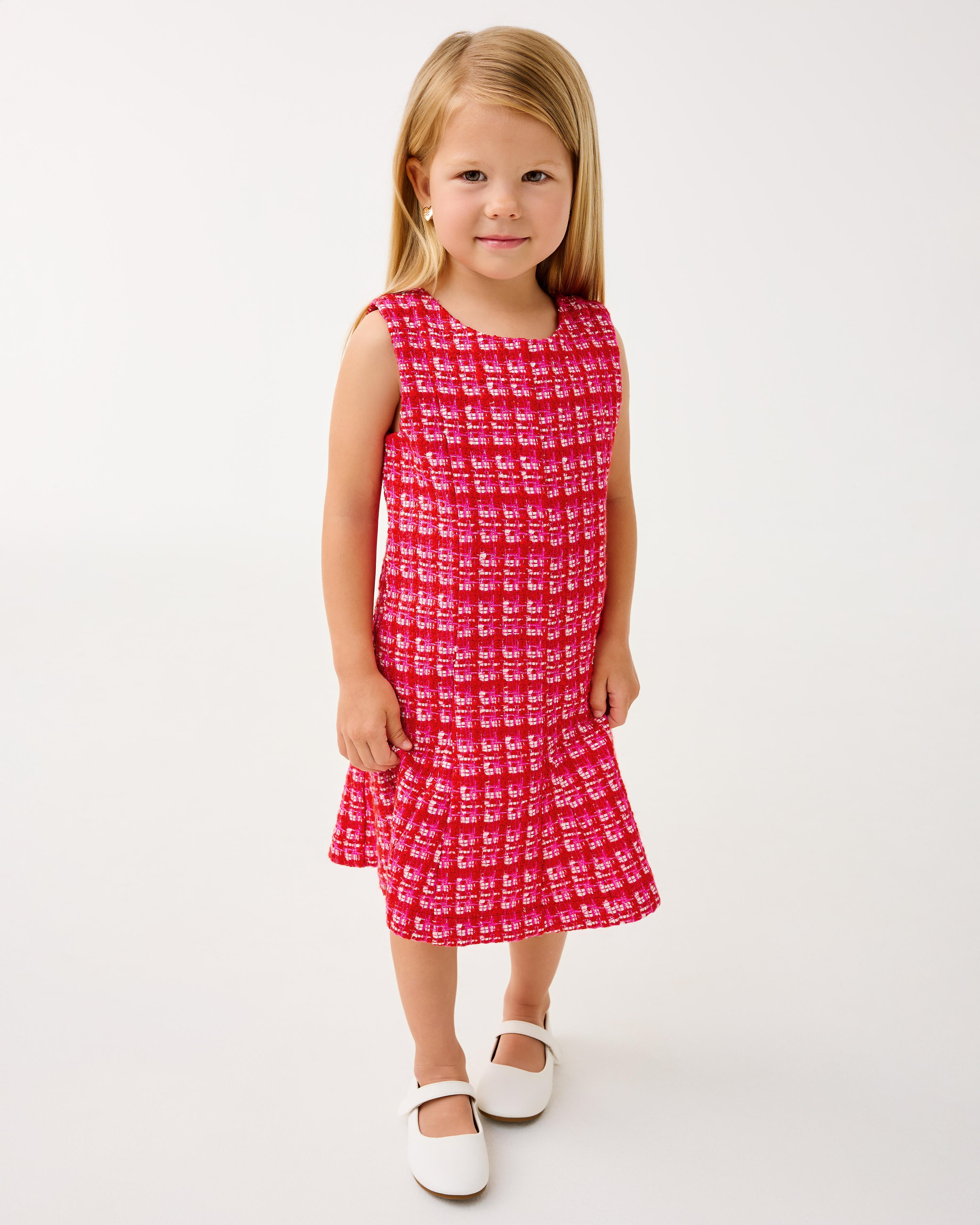 Girls Mini Enya Dress - Cranberry Red Fiesta Boucle