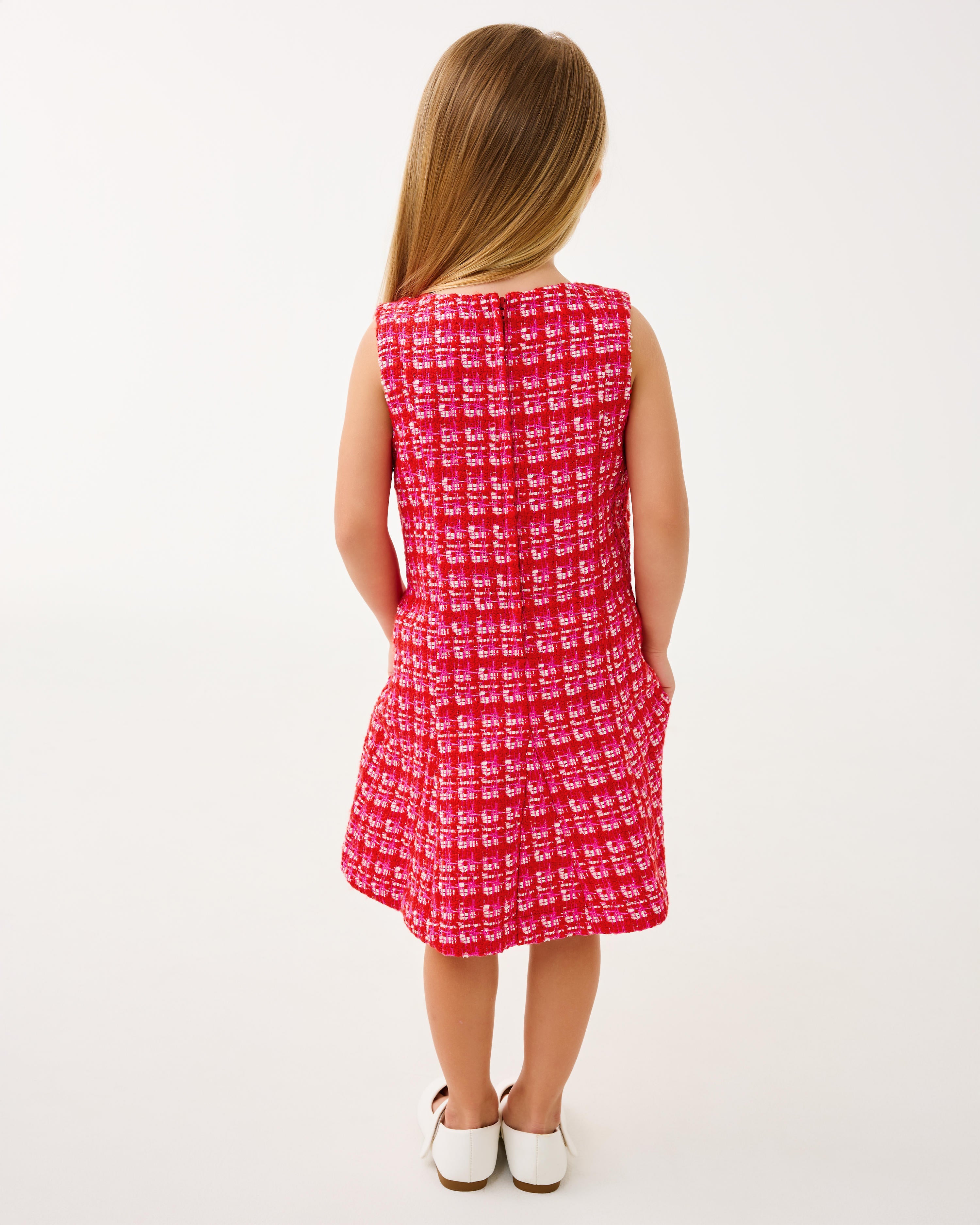 Girls Mini Enya Dress - Cranberry Red Fiesta Boucle