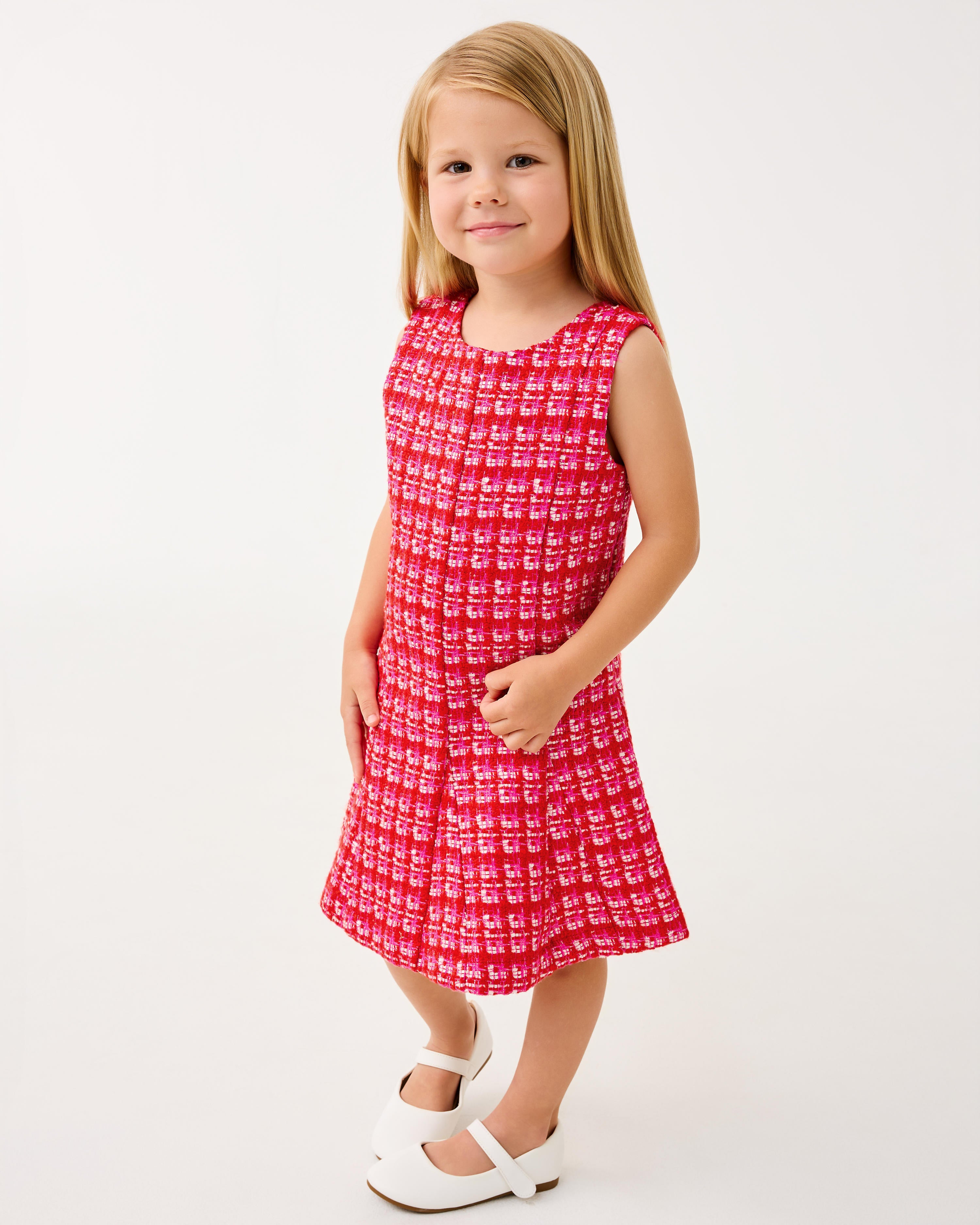 Girls Mini Enya Dress - Cranberry Red Fiesta Boucle