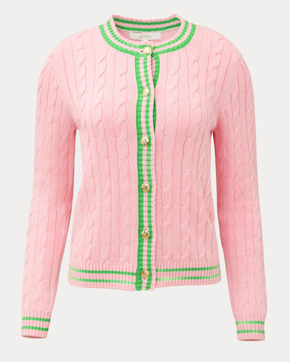 Brockton Crew Neck Cardigan - Conch Shell Pink X Jackfruit Green Tipping
