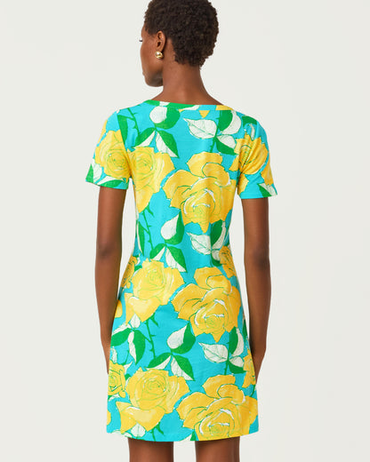 Cody Short Sleeve Dress - Blue Curacao Rose Bud