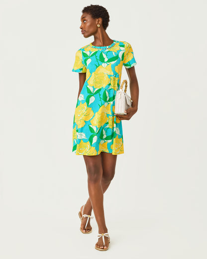 Cody Short Sleeve Dress - Blue Curacao Rose Bud