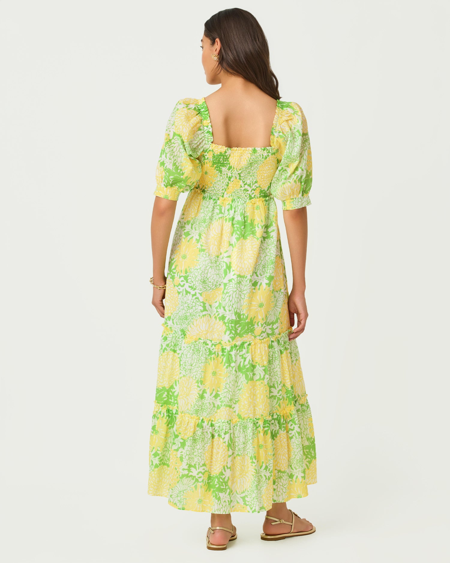 Hadly Short Sleeve Smocked Maxi Dress - Crocodile Green Mumbo Jumbo