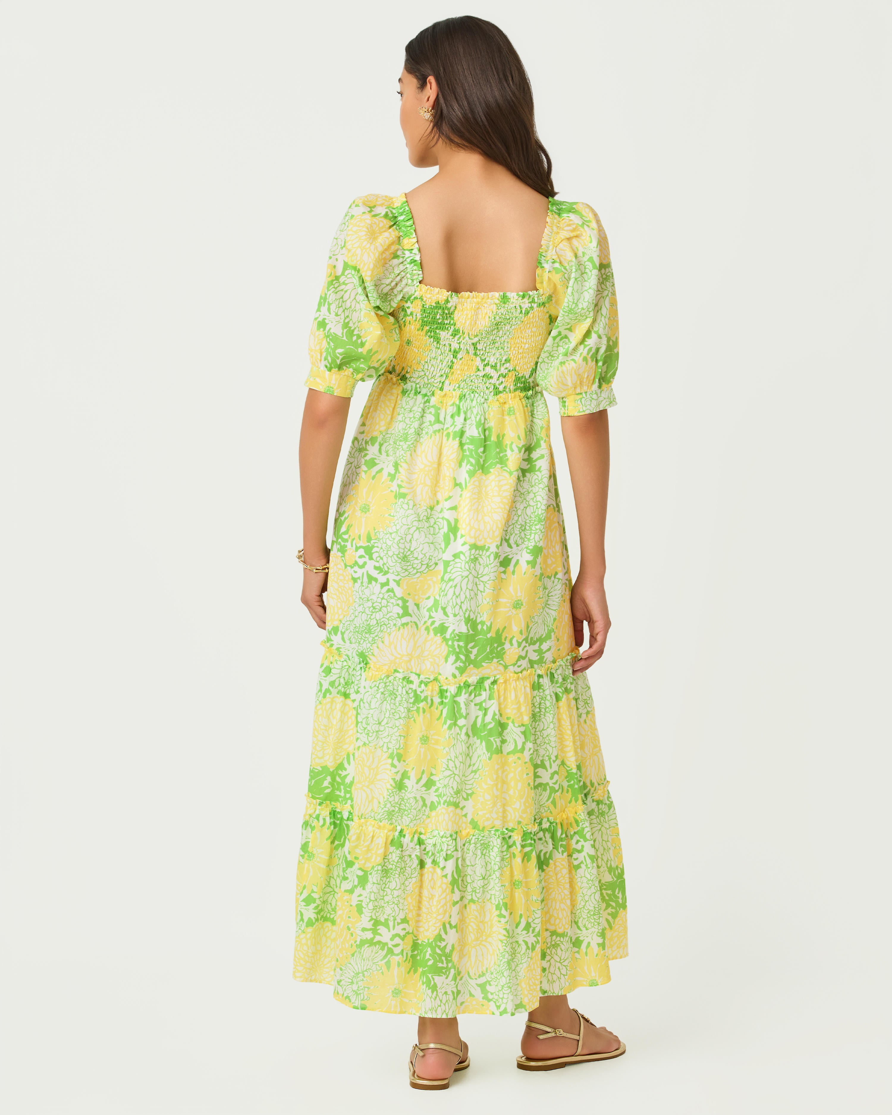 Hadly Short Sleeve Smocked Maxi Dress - Crocodile Green Mumbo Jumbo