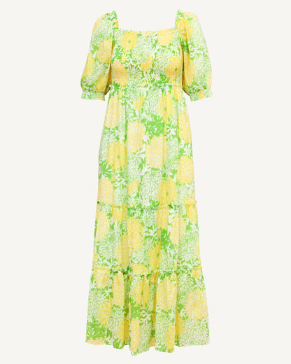 Hadly Short Sleeve Smocked Maxi Dress - Crocodile Green Mumbo Jumbo