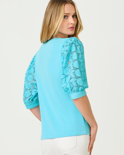 Ronson Eyelet Knit Top - Capri Blue