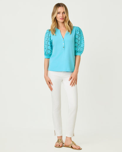 Ronson Eyelet Knit Top - Capri Blue