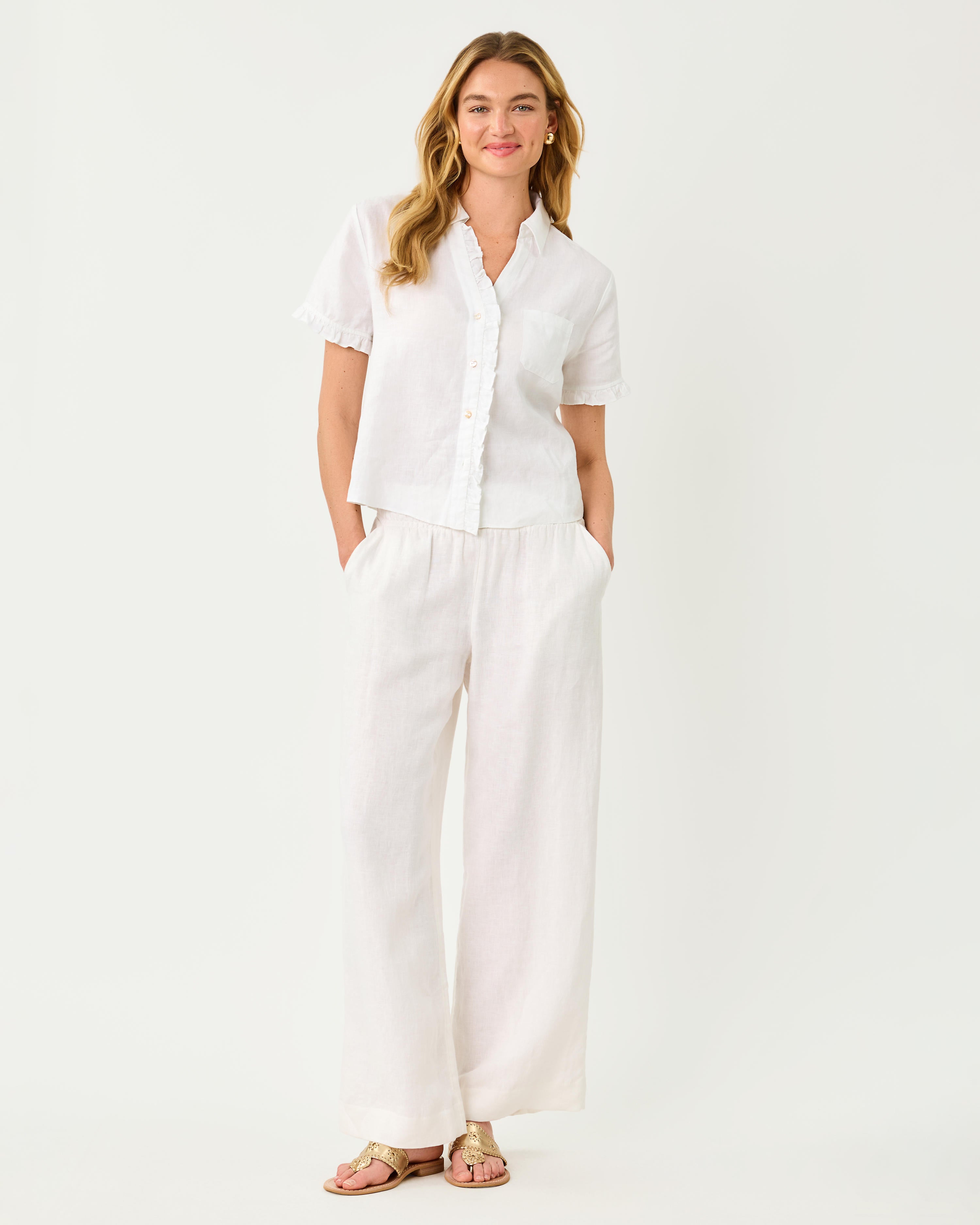 31" Mirabella High Rise Linen Palazzo Pant - Resort White