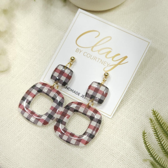 Red Black Gingham Earring