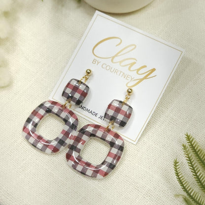 Red Black Gingham Earring