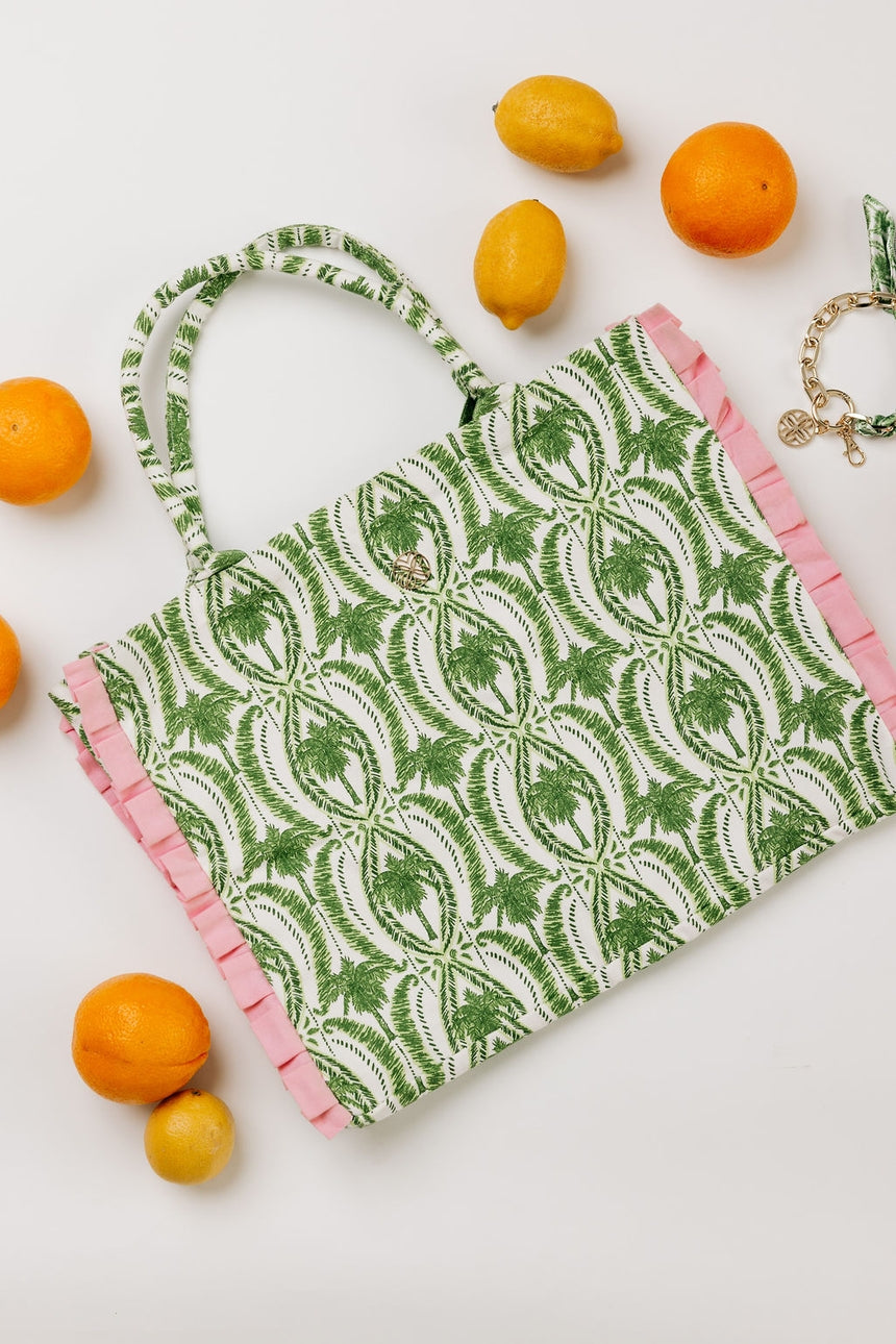 Ruffle Tote, Textured Palm Stripe