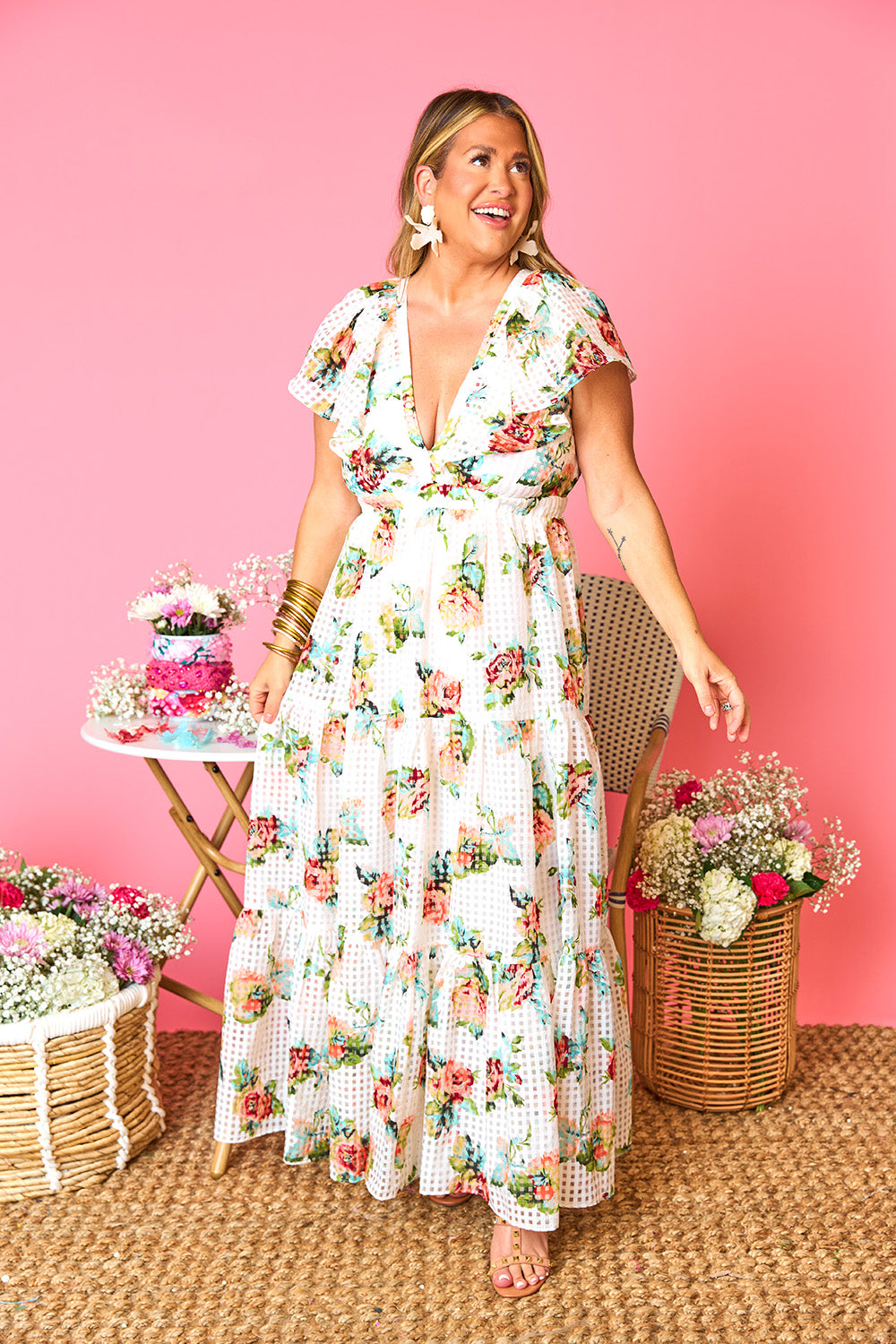 Cece Flutter Sleeve Maxi Dress - Scottish Rose